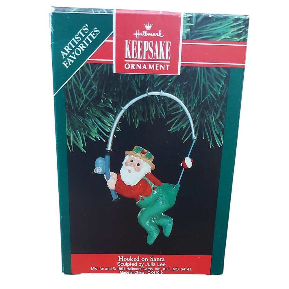 Hallmark Keepsake Ornament 1991 Hooked on Santa Fishing Julia Lee Vintage Boxed